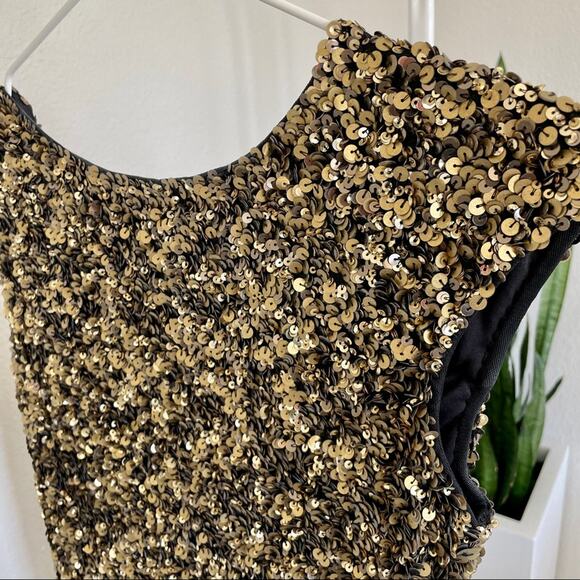 Theia gold sequin sleeveless cowl back dress - Picture 5 of 9